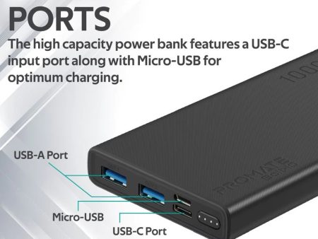 Promate 10000mAh Smart Charging Power Bank with Dual USB Output Black For Cheap